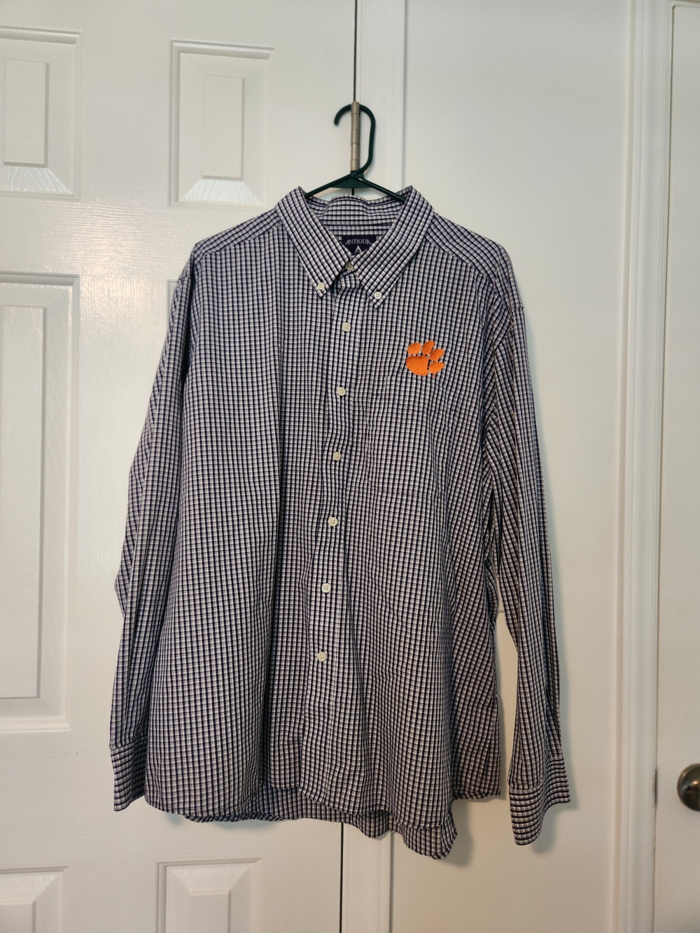 Antigua Navy and White Check Button-Down Shirt Clemson